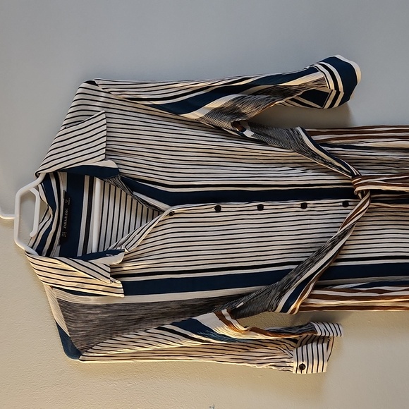 ZARA Midi 3/4 Length Sleeve Striped Belted Dress - Picture 3 of 5